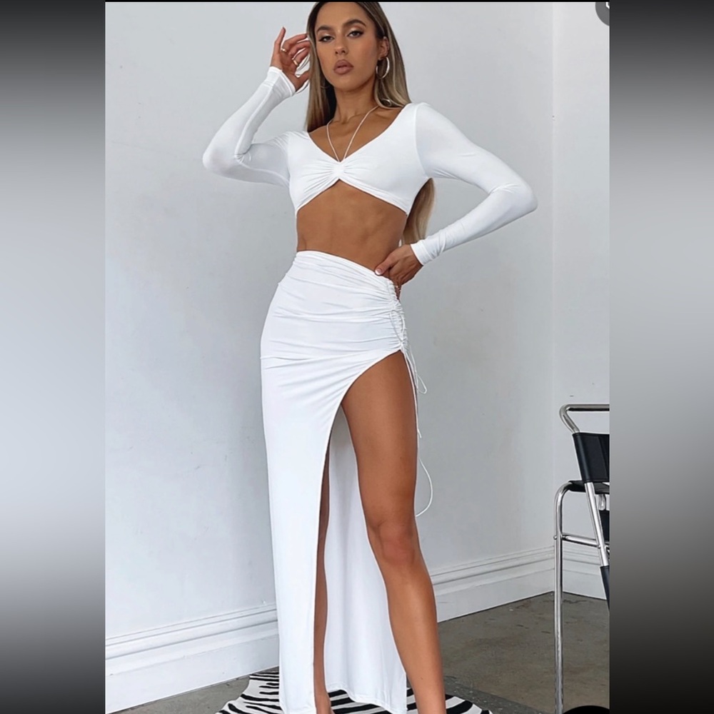 White Fox - White Maxi Slit Skirt Set - XS